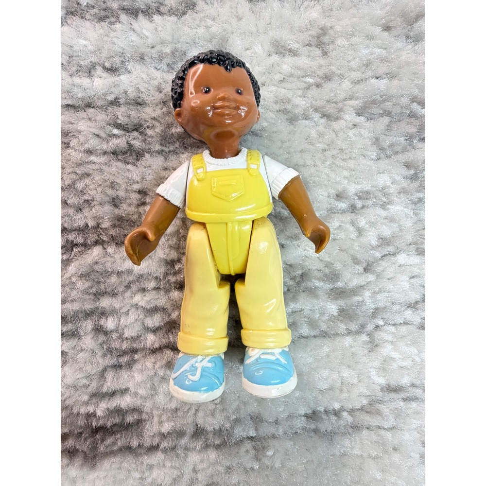 Fisher Price Loving Family African American Boy Figure Yellow Overalls Vintage